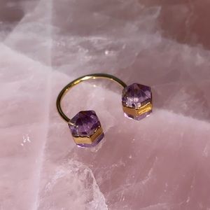 Double crystal adjustable amethyst ring in gold